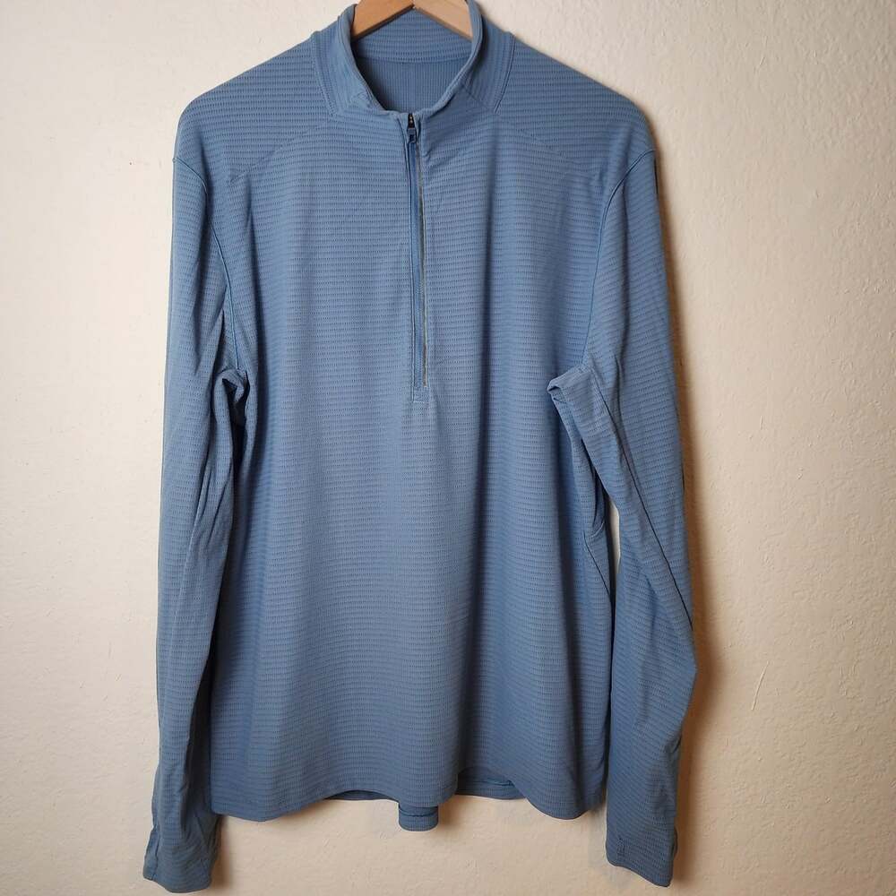 Lululemon Surge Warm Large Blue Long Sleeve Mesh Half Zip Athletic Running